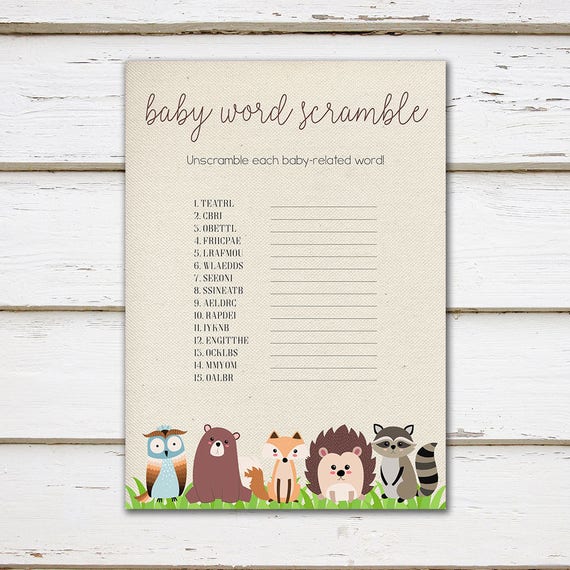 Printable Woodland Baby Shower Game Word Scramble Baby