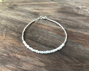 Tiny Freshwater Pearl and Fine Silver bead Bracelet, Beaded bracelet, Gemstone bracelet, June Birthstone bracelet