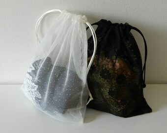 Two lingerie bags, Lingerie travel bags, Lingerie pouch, Wedding gift, Pochette lingerie, Pochon guipure, Bridesmaid gift, Gift for her