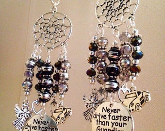 Handmade Dreamcatcher Guardian Angel hanging car mirror charm or keyring - Never drive faster than your Guardian Angel can fly