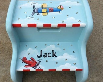 bi-plane step stool, hand painted kids step stools, personalized step stools