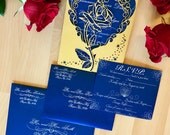 Beauty and the beast inspired invitation laser cut wedding invitation and RSVP set princess ball be our guest
