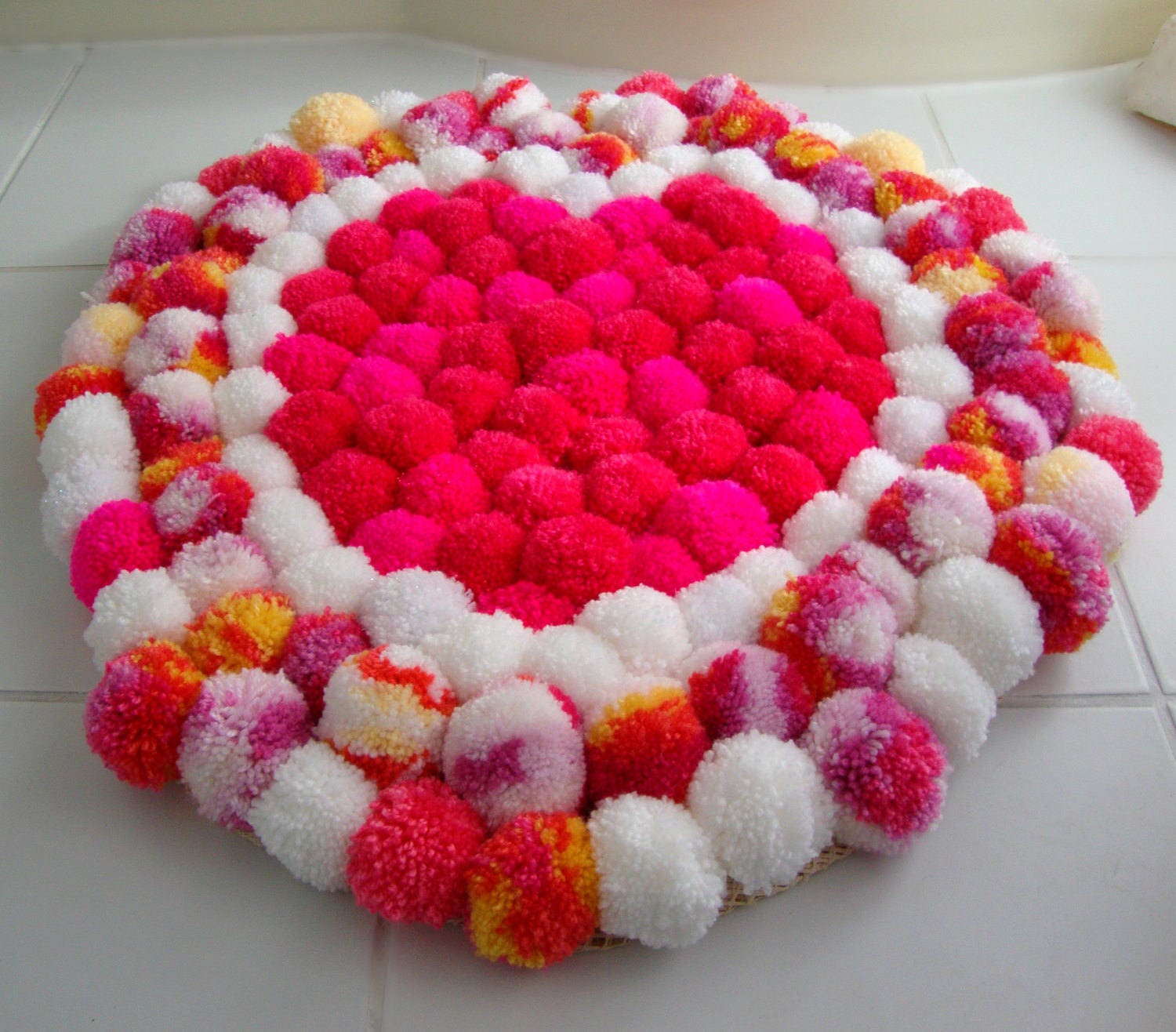Pom Pom heart shaped rug pink princess girls bedroom rug