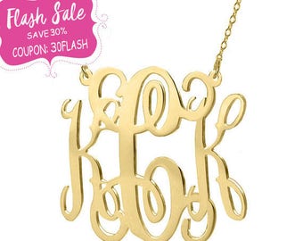 Gold Monogram Necklace - 1.5 inch 18k gold plated pendant Choose Any initial 925 silver