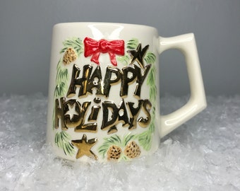 SALE! super cute vintage happy holidays mug
