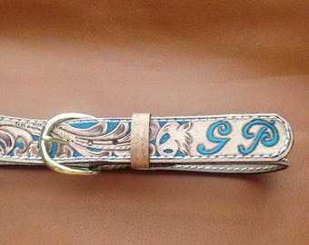 New! A8463C - Kava Leather Hand Carved Western Belt- main image 1