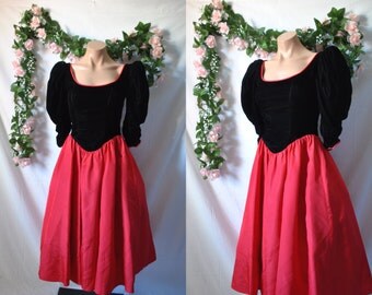 Vintage 80s Gunne Sax Dress Quirky Evening Dress 80s Prom Dress Jessica Mcclintock Formal Dress Red And Black Midi Velvet Cocktail Dress