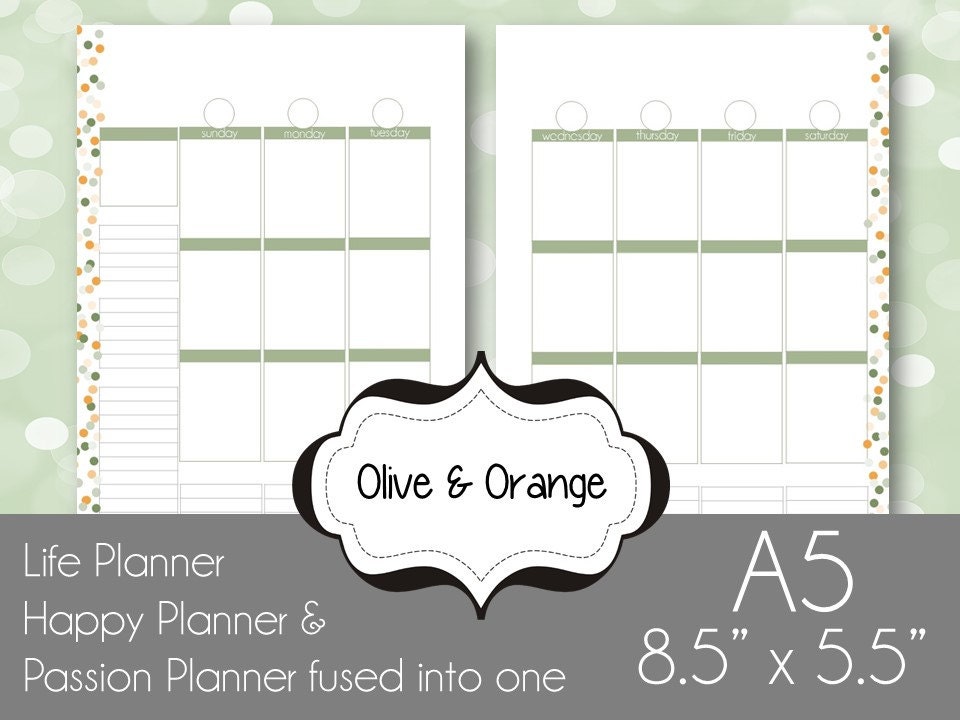A5 Printable Planner Pages Week spread vertical box style