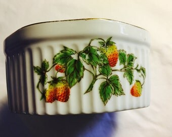 Oven to Table French Souffle Ramekin Round Terrine Dish Lenwile China Ardalt Wild Strawberries Butterflies Oven to Table Dish French Terrine