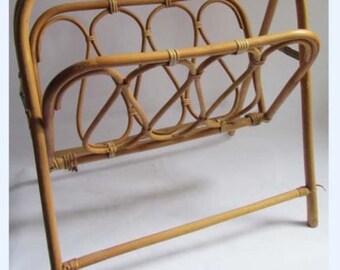 Vintage 70's 80s Cane and Wicker Folding Retro Magazine Rack
