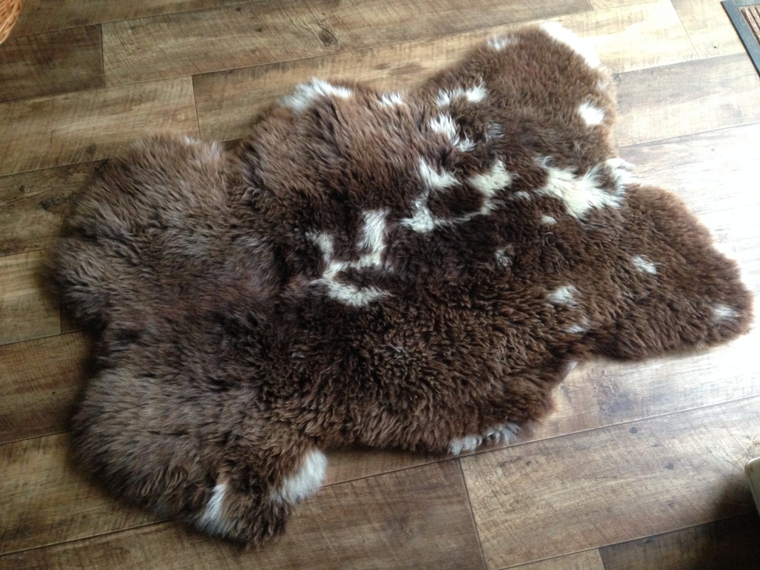 Brown and White Sheepskin Rug Sheep Fleece Hide Pelt Real Sheepskin
