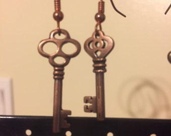 Copper Key Earrings