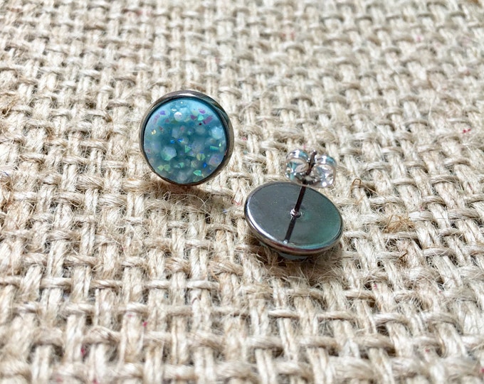 Blue Gemstone Studs, Druzy Earrings, Druzy Stud Earrings, Matte Druzy Studs, Druzy Post Earrings, Gemstone Earrings, Faux Druzy Studs