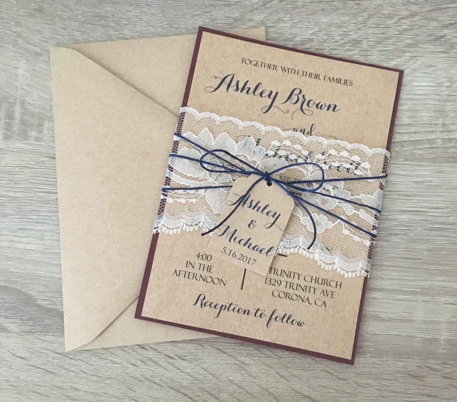 Rustic Wedding Invitation Navy Blue And By Rusticinvitesandmore