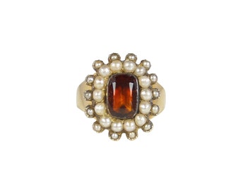 Antique Garnet And Pearl Ring, In 15ct Gold, Garnet Ring, Antique Pearl Ring, Georgian Ring, Antique Rings, Spessartine Garnet Ring