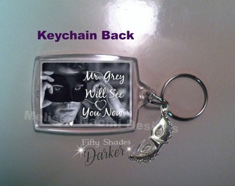 Fifty Shades Darker Keychain With Mask Charm, Fifty Shades of Grey Keepsake, Mr. Grey Will See You Now, Christian Grey & Anastasia Steele