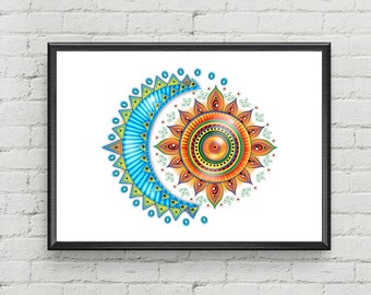 Moon Sun Art/ Moon and Sun Print Art/ Moon Wall Decor/ Sun Digital Print Art/ Wall Art Moon Sun/ Poster Instant Download Printable Art