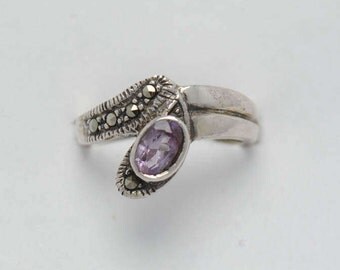 Vintage ring - amethyst ring - silver ring - marcasite ring - woman ring