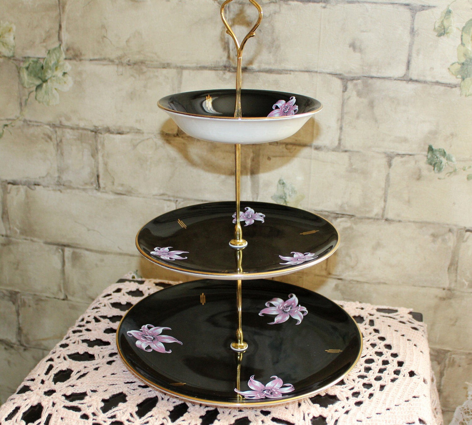 Vintage 3 Tier Bone China Cake or Cupcake Stand Nice Deep Vintage 3 Tier Bone China Cake or Cupcake Stand Nice Deep