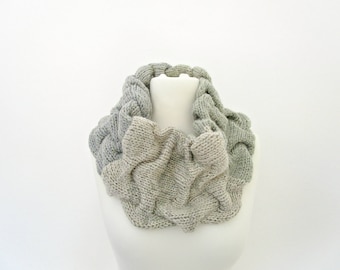 Birthday gift for mum gift idea Circle knit scarf loop Ivory gray striped scarf Gray and ivory scarf Soft wool cowl Gray knit snood cowl