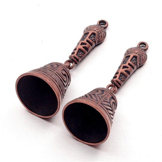 2 Pcs 46x19mm Copper Bell Pendants Antique by DesertSunBeads