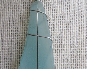 HUGE Seafoam Green Sea Glass Necklace/Pendant/Sterling Wire Wrapped/Jewelry/Aqua/Sea Swag/Urban Boho/Maine Beach