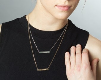 Skinny Personalized Bar Necklaces, Roman Numerals Bar, Thin Bar Necklace, Sterling Silver Name Bar Necklace, Personalized Necklace Rose Gold