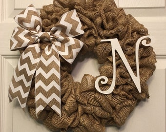 Monogram Burlap Wreath, Burlap Wreath, Initial Wreath, Fall Wreath