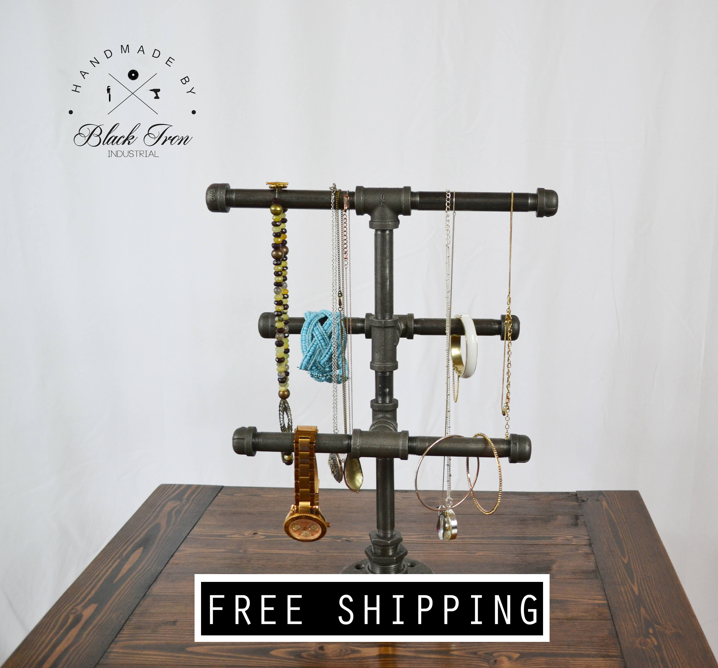 Industrial Jewelry Stand Black Iron Pipe Jewelry Holder