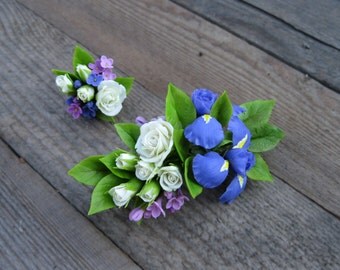 Spring wedding hair accessories rustic wedding hair clip Floral hair clip Flower barrette Lilac wedding Iris flower Bridesmaid hair flower
