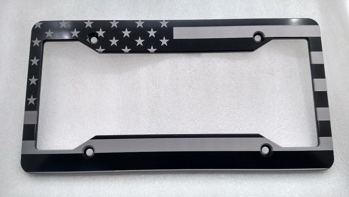American Flag Billet Aluminum License Plate Frame Black