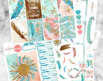 W182 Fluttering Peacock HAPPY PLANNER Weekly Kit, Planner Stickers, Sticker Kit, Gold Stickers, Peacock Stickers, Feather, UK Stickers