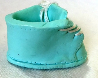 Mini slipper green baby in fimo makes hand - miniature - minis tennis shoe -minis converse -limps has dragee-gift godmother-limps with tooth