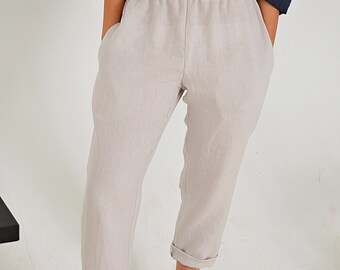 Ivory linen pants - Linen pants with pockets - Women's Linen pants - Soft linen casual pants - Washed women linen trousers