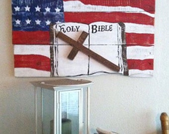 Bible Verse Sign - American Flag Sign - Patriotic Sign - Country Decor - 4th of July - God and Country Sign - Birthday Gift - July 4th Gift