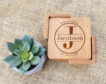 Last Name Custom Coaster Set of 6 with Holder, Custom Personalized Coaster Set, Custom Wedding gift, Personalized Shower gift, Holiday gift