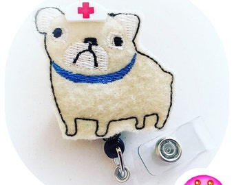 Feltie Badge Reel - Pug Dog - Badge Holder - Retractable Badge Reel - ID Badge Clip - Nurse - RN Badge - Badge - Mysweetbadge