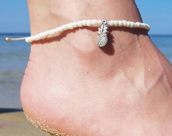 Pineapple Anklet, Beaded Anklet, White Anklet, Surfer Bracelet, Pineapple Bracelet, Beachy Anklet, Beaded Bracelet, Waterproof Anklet, Boho