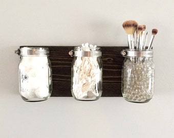 Mason Jar Holder, Mason Jar Rack, Makeup Organizer, Mason Jar Decor, Bathroom Organizer, Bathroom Storage