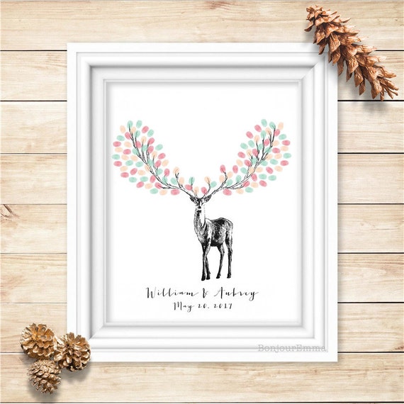Deer Antlers Fingerprint unique wedding guestbooks Birthday