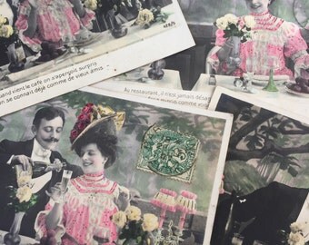 Lot de cartes postales anciennes * étiquette savoir-vivre des années 1900 à la table du dîner
