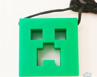 Monster Sensory Pendants, Creeper, sensory necklace, fidget, adhd, asd, spd, autism, chewing necklace, child necklace, silicone necklace
