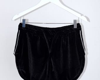 70's Black Velour Shorts With White Detail
