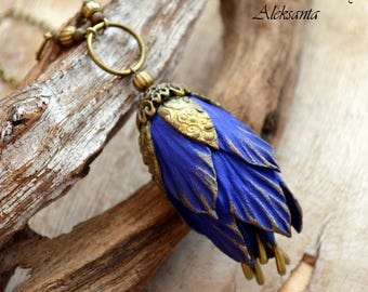 Flower necklace Blue necklace Blue flower Floral necklace Flower pendant Blue pendant Floral pendant Polymer clay jewelry for women Gift
