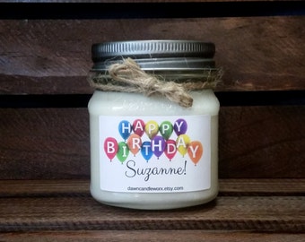 8oz Happy Birthday Candle - Soy Candles Handmade - Birthday Banner - Gift for Her - Gift for Him - Birthday Present - Personalized Candles