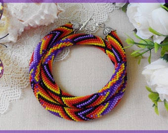 Summer party Bib necklace Colorful jewelry for lady Fashion gift for mom Bold beadwork necklace Boho beaded jewelry Birthday gift for friend