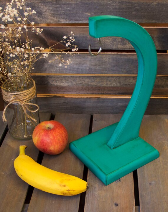 Turquoise Wooden Banana Holder Hand Painted Swan Neck Banana