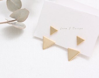 Double Triangle Front and Back Stud Earrings/ Small Arrow Drop Ear Jackets