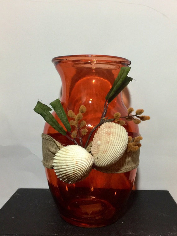 Amber colored seashell vase Coastal Vase Wedding decor