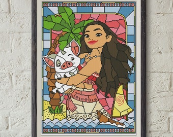 Disney cross stitch pattern "Moana" pdf. Stained glass cross stitch pattern in pdf. Modern cross stitch patter in pdf. Instant download.